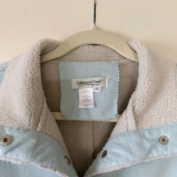 Vintage Coldwater Creek Light Blue Faux Suede & Shearling Penny Lane Coat - Picture 3 of 5